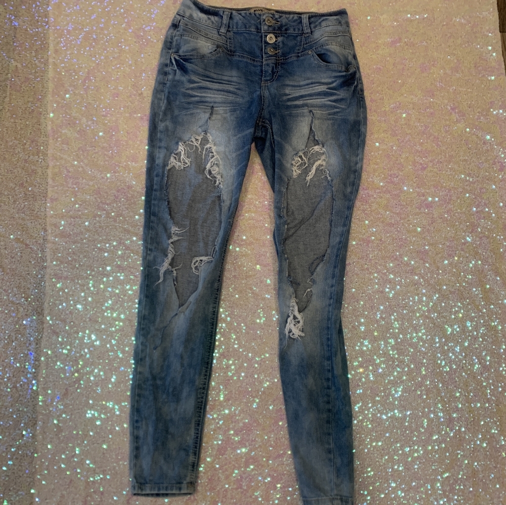 Blue Spice high waisteddistressed ripped skinny jeans Juniors denim pants size 9